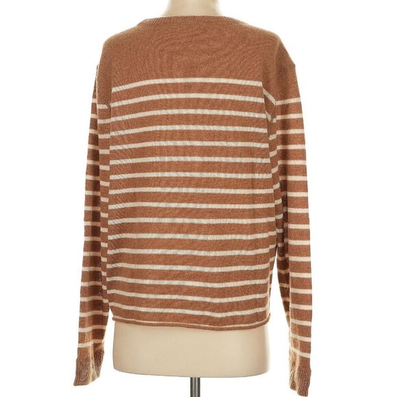 Reformation 100% Cashmere Tan White Striped boyfriend crew boxy sweater small - Picture 4 of 6